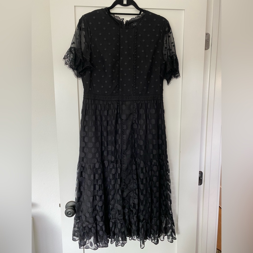 SALONI Black Andie Polka Dot and Lace Flutter Sleeve Dress US size 12